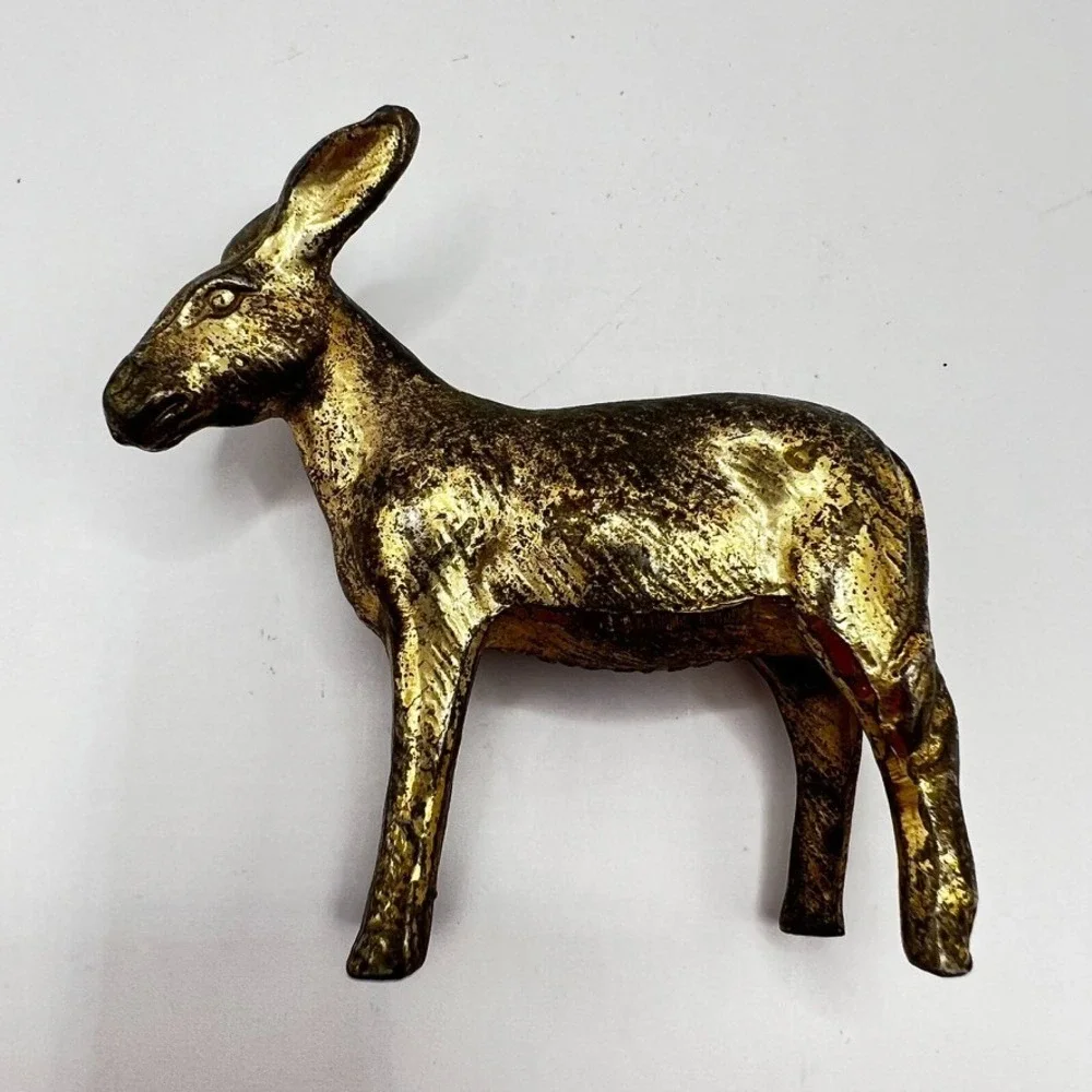 Vtg Brass Donkey Die-Cast Figurine Hand Carved Solid Heavy Metal 2.25